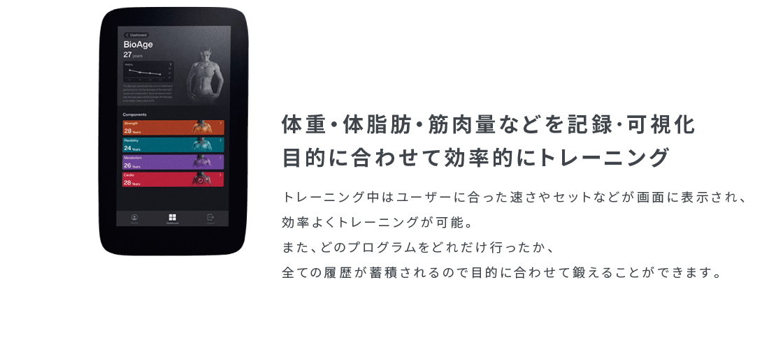 体重・体脂肪・筋肉量などを記録･可視化 目的に合わせて効率的にトレーニング